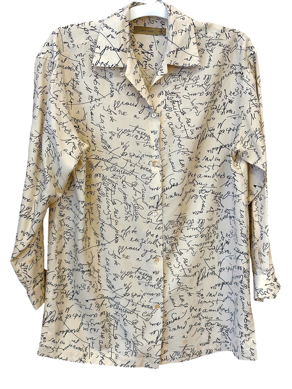 Rare Calvin Klein Silk Written Words Blouse